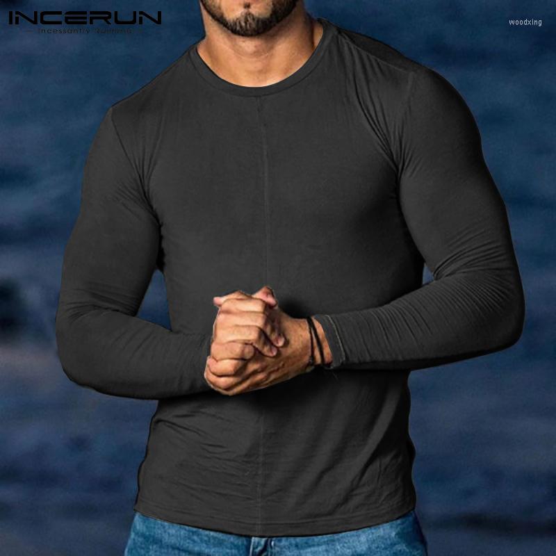 

Men' T Shirts INCERUN Tops 2023 Fashionable Solid Color Comfortable Tees Bottoming Long Sleeve O-neck Stretch Casual T-Shirts -5XL, Black