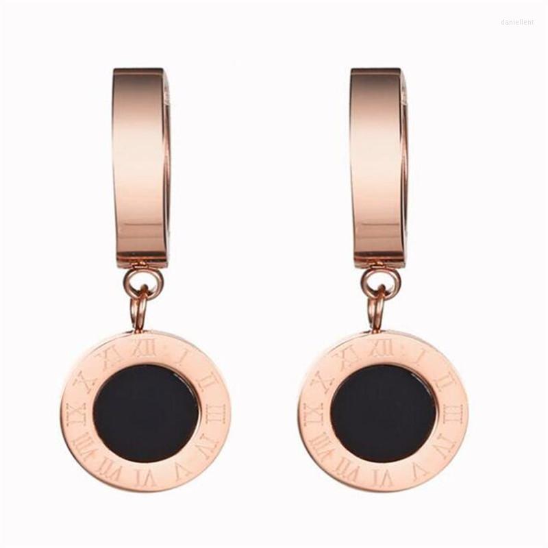 

Backs Earrings Fashion Round Stainless Steel Korean Charming Women's Rose Gold Roman Digital Clip Bridal Wedding Jewelry
