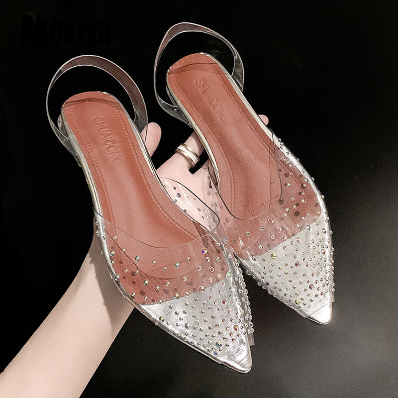 

Sandals PVC Transparent Women Pumps Crystal Mid Heels Pointed Toe Bridesmaid Wedding Shoes s162 230313, Silver