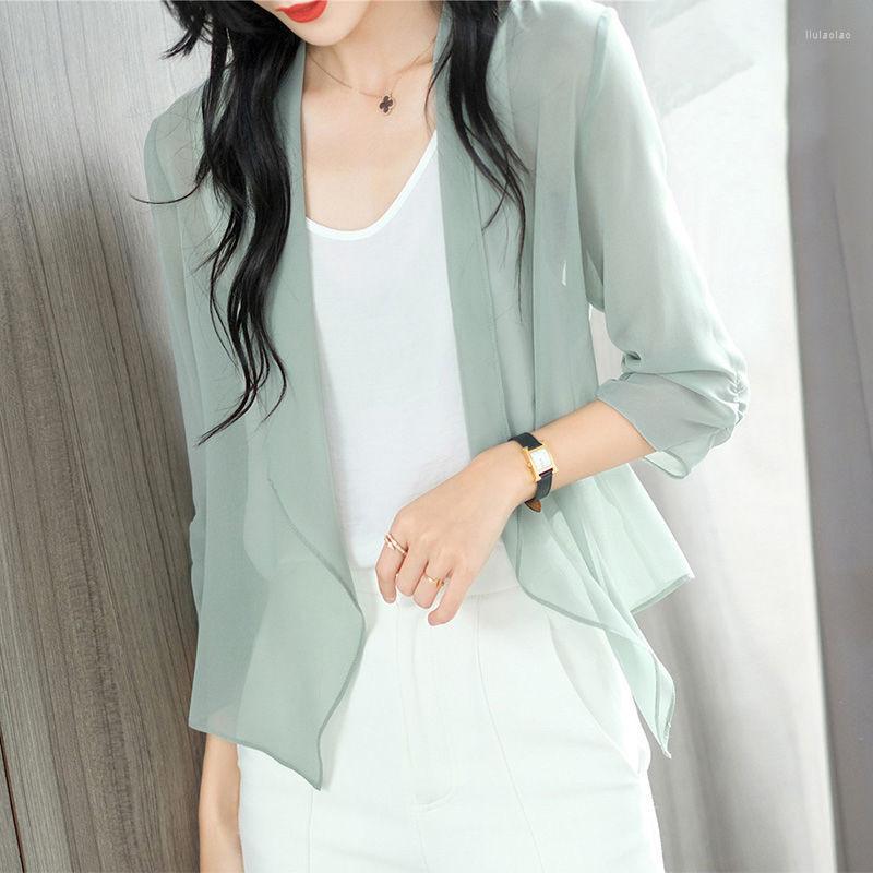 

Women's Jackets Chiffon Shawl Women Coat 2023 Summer Fashion Short Thin Loose Cardigan Top Female Sun Protection Clothing Jacket Outerwear, Black