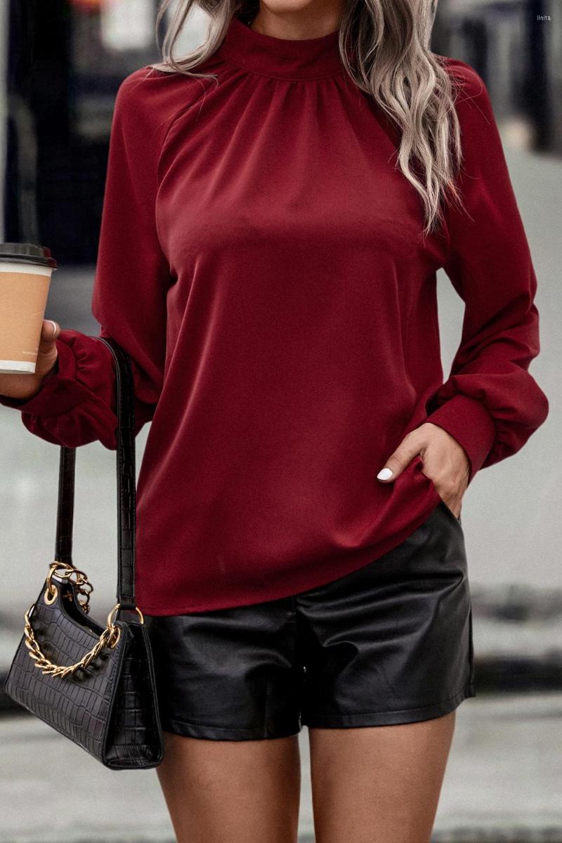 

Women' Blouses Cherry Invasion Autumn Winter Casual Balloon Sleeve Solid Color Shirt For Women, Green