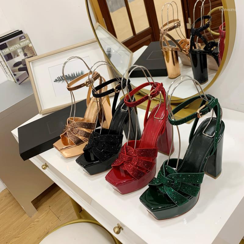 

Sandals Summer Women's Leather Rhinestone Luxury High Heels Fashion Elegant Bridal Shoes Office Large Size 35-41, Black