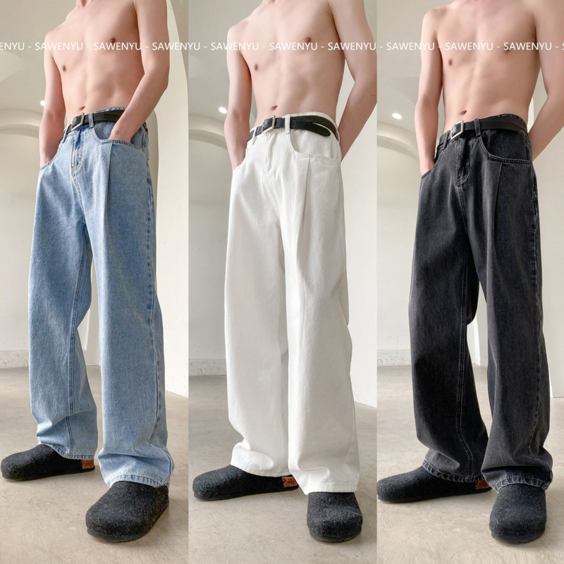 

Men's Jeans White/Blue/Black Baggy Jeans Men Fashion Casual Straight Jeans Men Streetwear Loose Hip Hop Wide Legs Denim Pants Mens Trousers 230313
