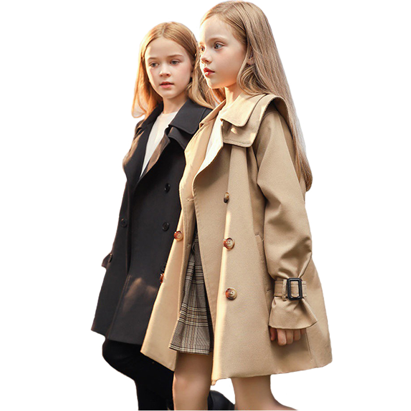 

New girls' designer coats wear windbreaker Korean version of westernized medium and old children's cotton thickened medium and long style coat, Black
