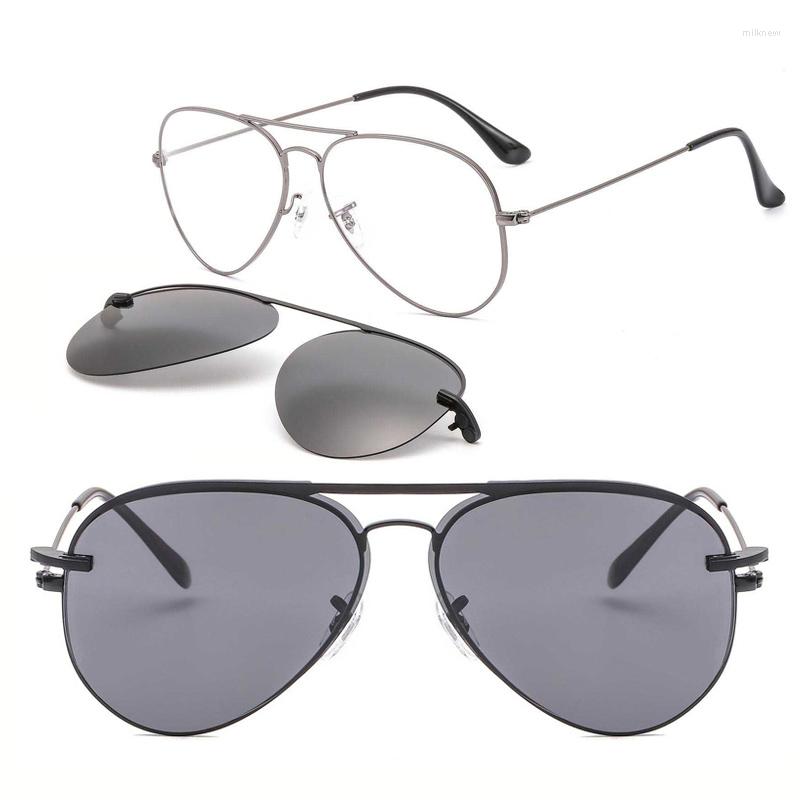 

Sunglasses Frames Aviation Metal Clip On Large Size Optical Spectacle Frame With Magnetic Removable Polarized Lenses For Myopia 33054