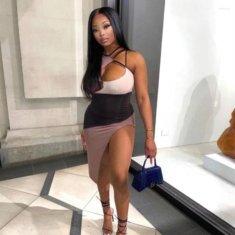 

Casual Dresses Hirign 2023 Summer Fashion Dress Hollow Out Women Sexy Club Party Bodycon Slim Stretchy Elegant Evening Patchwork, As shown