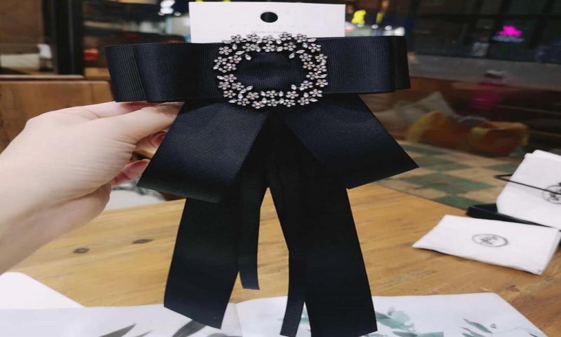 

Neck Ties Retro Black Ribbon Bow Tie Crystal Rhinestone Jewelry Brooches Shirt Professional Collar Pin Bowtie School Uniform Acces9118122