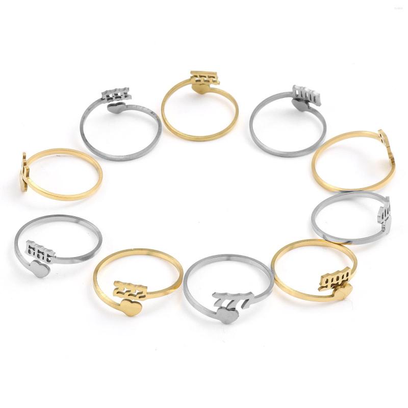 

Wedding Rings Classic Heart Number 000 1111 Open Finger For Women Men Jewelry Stainless Steel Adjustable Gift US Size 9.75