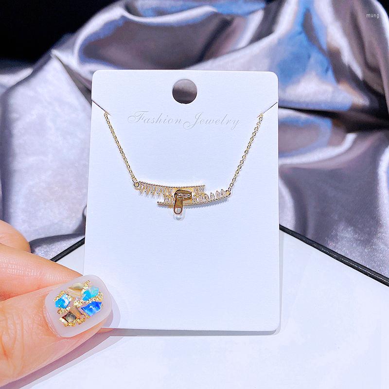 

Pendant Necklaces MIGGA Fashion Cubic Zircon Zipper Chain Necklace For Women Gold Color Plated Choker Jewelry