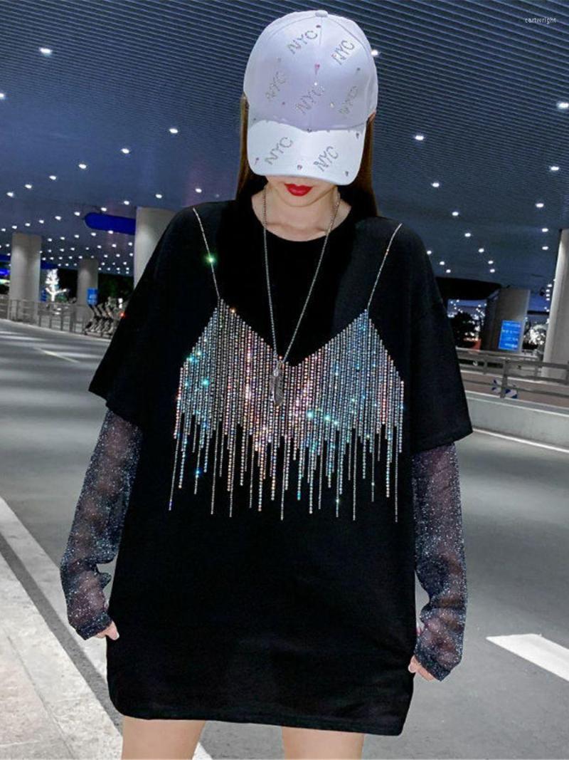

Women' T Shirts Cool Diamonds Tshirt Streetwear Loose Summer Cotton Hop Shirt Women Ulaazang Long Sleeve Tops Tee Gothic Tshirts Femme