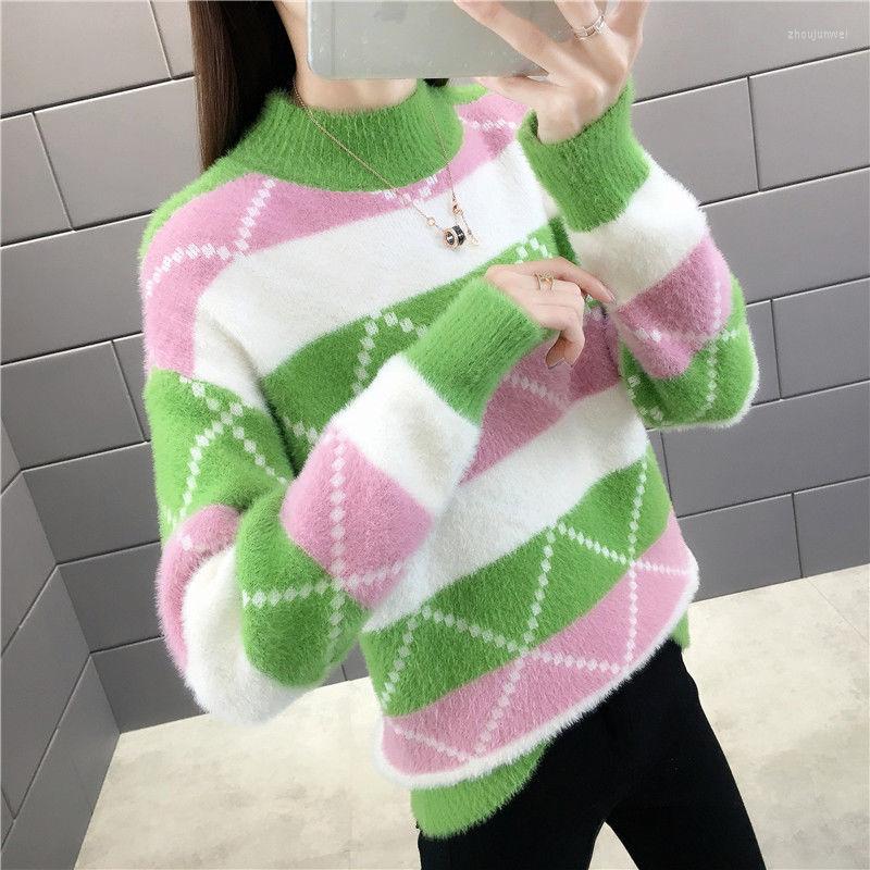 

Women's Sweaters Autumn Winter Knit Pullover Sweater Women 2023 Imitation Mink Velvet Female Loose Casual Long Sleeve Jumper, Pink