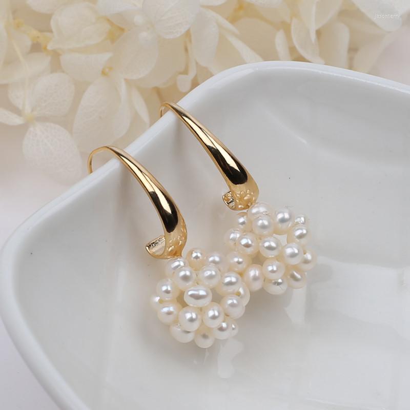 

Hoop Earrings Refined Work Handcraft Women Jewelry Gift Tiny Real Natural White Fresh Water Pearl Ball Gold Filled Earring