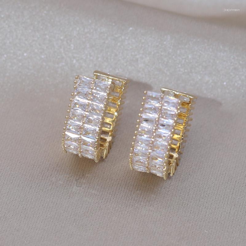 

Hoop Earrings Korea Design Fashion Jewelry Delicate Copper Set Luxury Double Row Zircon Elegant Women's Prom Party Accessories