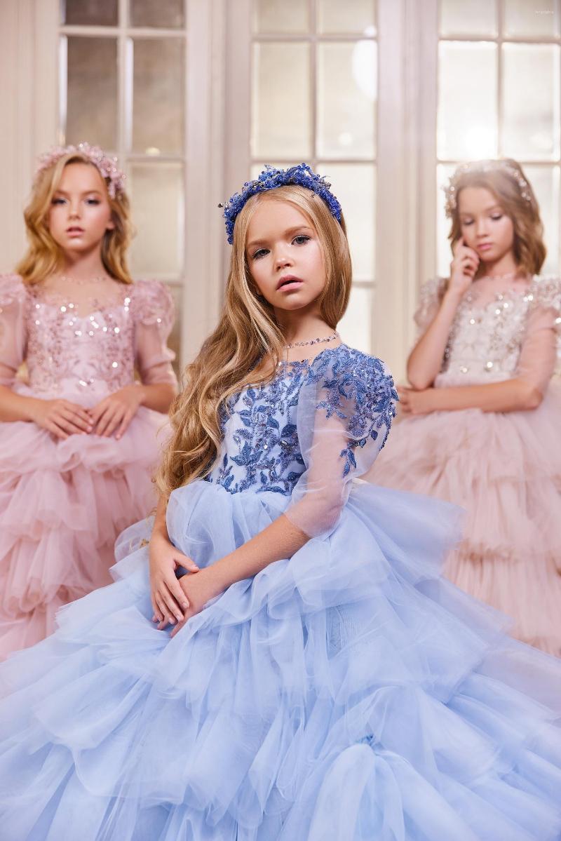 

Girl Dresses Flower Dress Trailer Puffy Wedding Party Gowns For First Communion Eucharist Attended Princess, All ivory