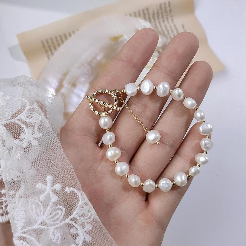 

Strand Fashion Women's Hand Bracelet Temperament Natural Pearl Gold Baroque Shaped Jewelry Girl Daughter Birthday Gift