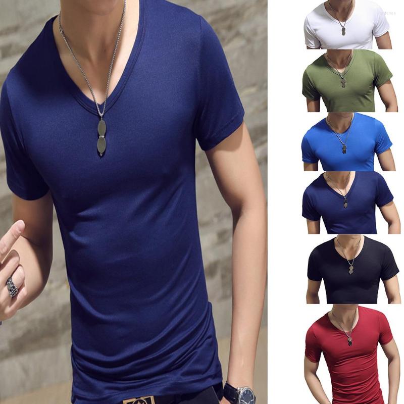 

Men's T Shirts Summer Men T-Shirt Fitness Slim Short Sleeve V-Neck Light Blue T-Shirts Casual Tops 2Xl Solid Black 2023, White