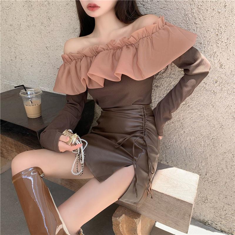 

Women's Blouses Blouse Women Shirt Women's Long-Sleeved T-shirt Spring And Autumn Ruffle Top Blusas Mujer, Khaki