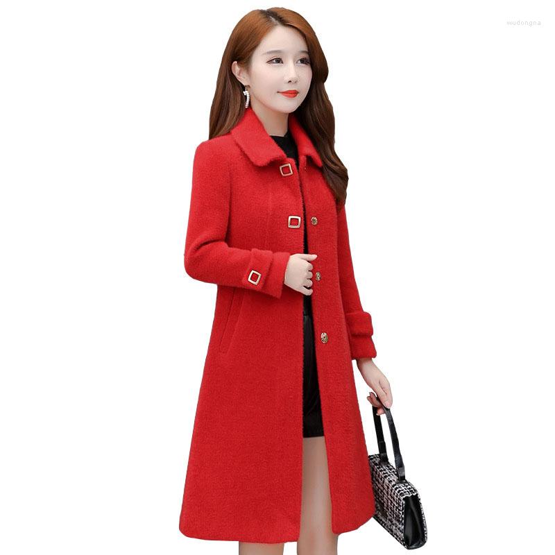 

Women's Wool Autumn Winter Jacket Women Imitation Mink Velvet Coat 2023 Solid Mid-length Loose Warm Woolen Female Outerwear Overcoat, Green