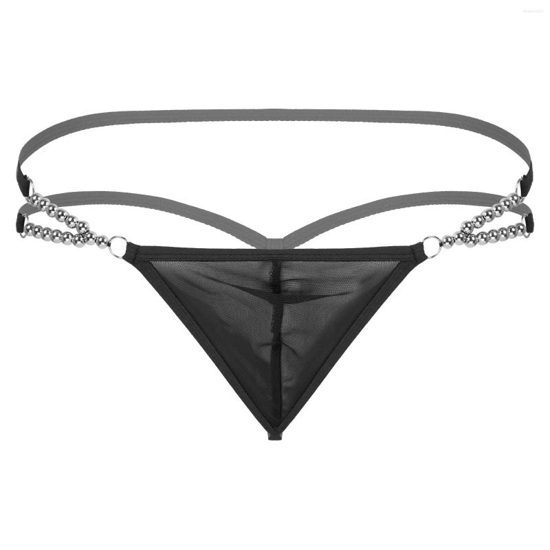 

Men's G Strings Male Sexy Panties Low Waist Beaded Elastic Waistband T-back Thongs See-through Mesh Bulge Pouch G-string Underwear, Black