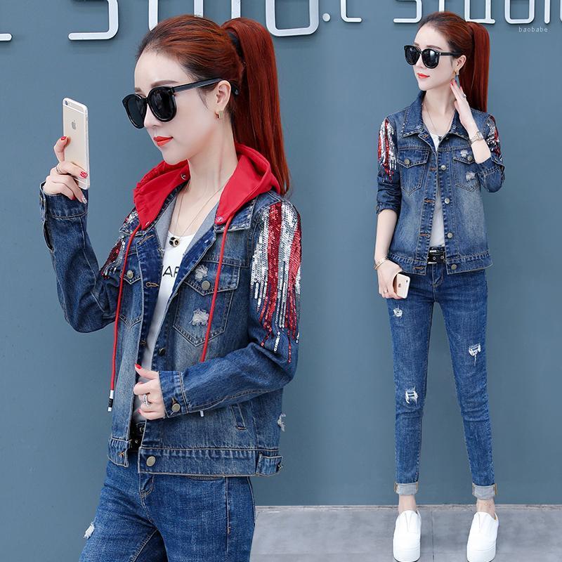 

Women' Jackets 2023 Jacket Denim Fashion Loose Real  For Women Sequin Stitching, Blue