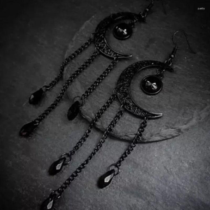 

Dangle Earrings Gothic Halloween Hollow Black Tassel Long Crystal Moon Wedding Party Holiday Gift For Men And Women Daily Jewelry