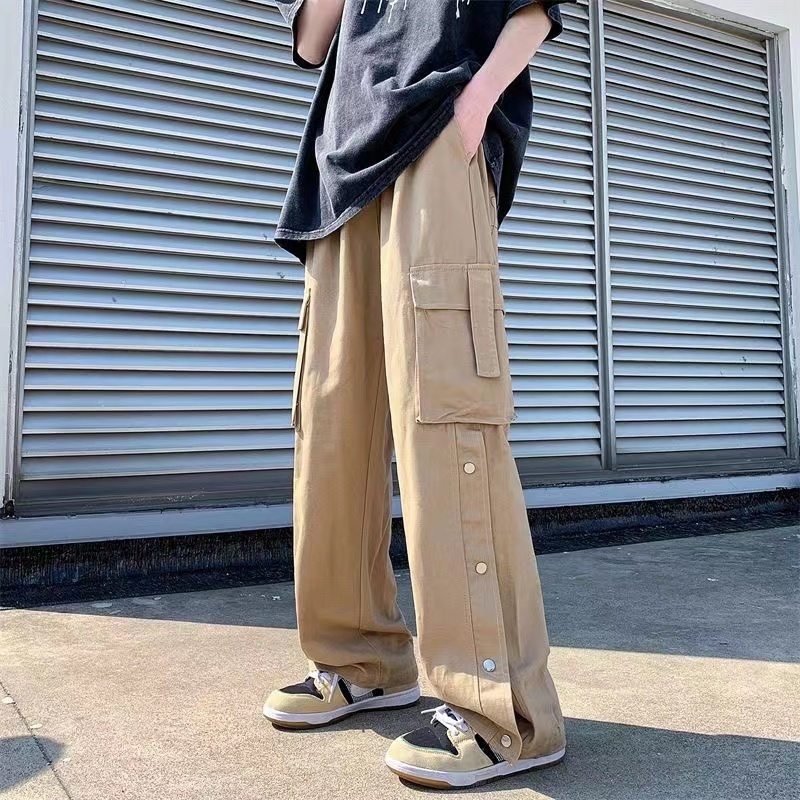 

Men s Pants 2023 Cargo Harajuku Style Straight Casual for Solid Big Pockets Loose Wide Leg Design Trousers 230313, Dark green