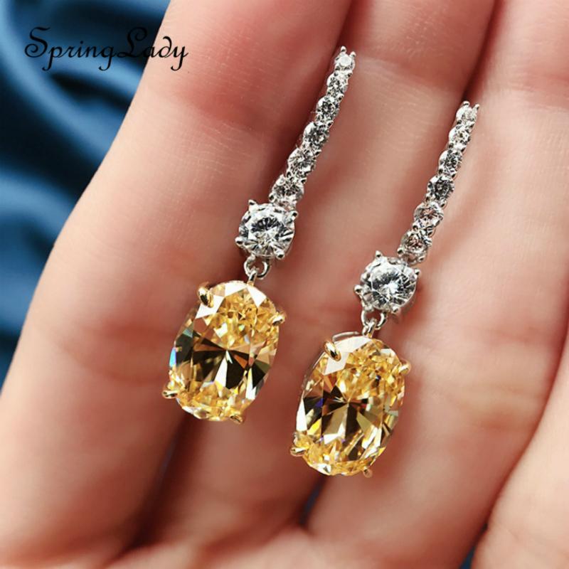 

Dangle Earrings & Chandelier 925 Sterling Silver 8 12MM Super Flashing Oval Bright Yellow Pink Diamond Women's Wedding Souvenir Wholesale