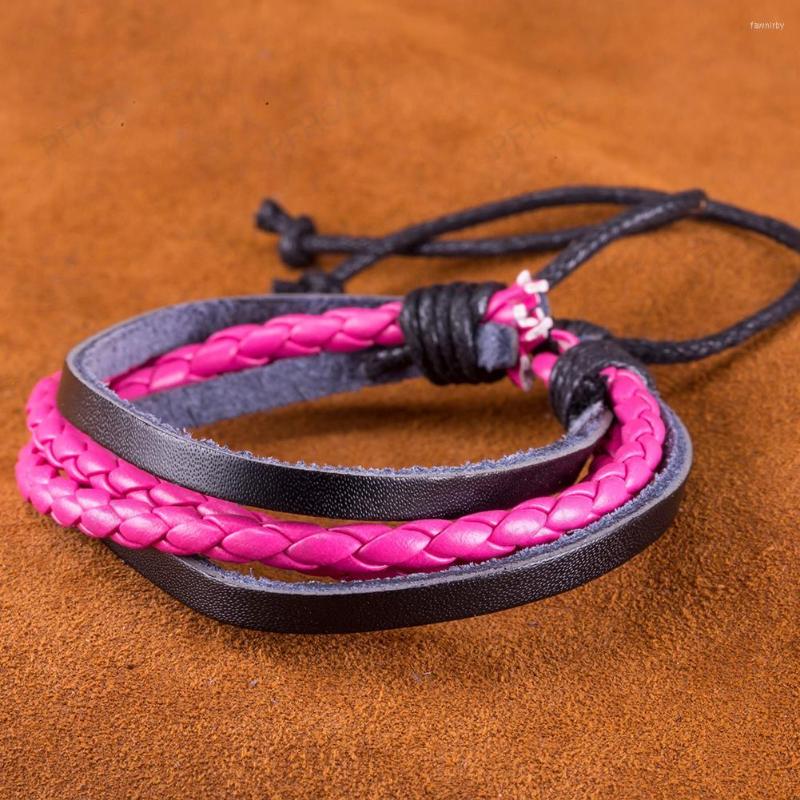 

Charm Bracelets Fashion Retro Style Rope Cowhide Bracelet Red And Black Leather Neutral Hip Hop Party Jewelry Birthday Gift