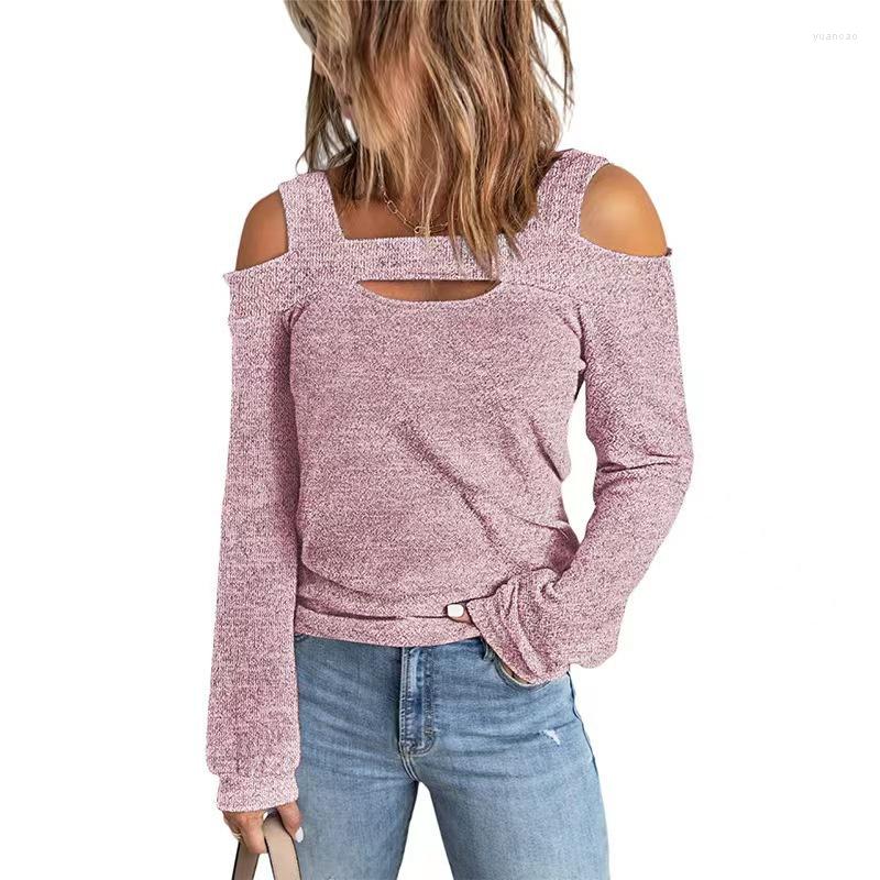 

Women' T Shirts Fashion Off The Shoulder Casual T-Shirt Women 2023 Autumn Solid Loose Tees Female Cotton Long Sleeve Square Neck Tops, Blue