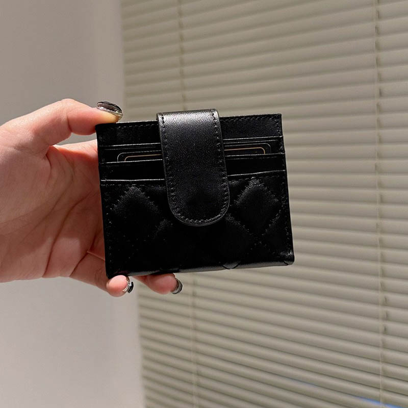 

Mini Women Leather Clutch Wallet Card Holders Quilted Matelasse Vintage Luxurys Handbags Classic Coin Purse Designer Borsa Birkin Gold Metal Emblem Bolso 10CM 10CM, Black