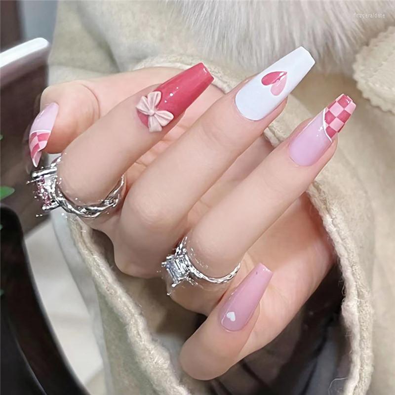 

False Nails 24pcs Full Coverage Nail Heart Fake Patches Manicure Patch French Wear Art Sticker DIY Ornament