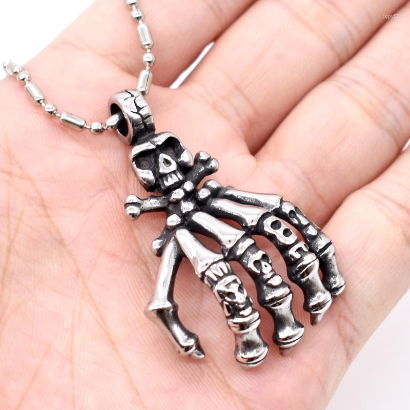 

Pendant Necklaces AMUMIU Punk Men Jewelry Stainless Steel Necklace Casting Skull Hand Bone Wholesale Gifts For Father His HP266