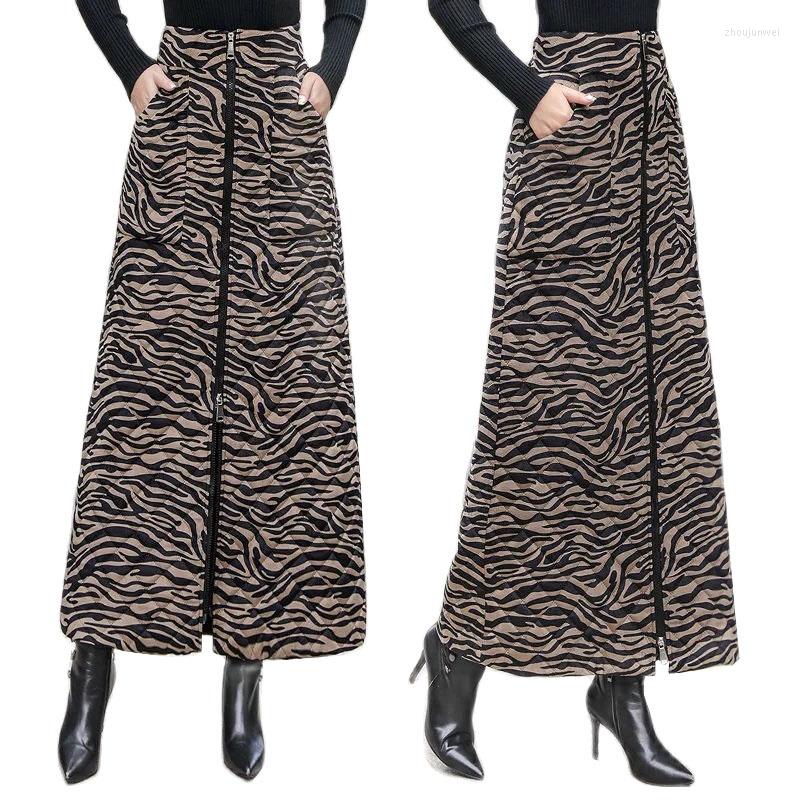 

Skirts Women's Winter Skirt 2023 High Waist Elastic Windproof And Warm Zipper Down Cotton Female Stripe Prints, Photo color