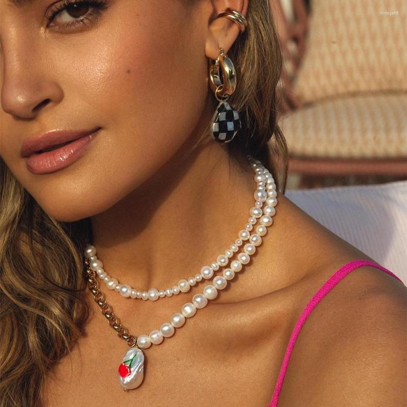 

Choker KKBEAD 2023 Cherry Pattern Pandant Necklace Gifts Luxury Freshwater Baroque Pearl Necklaces For Women Jewelry