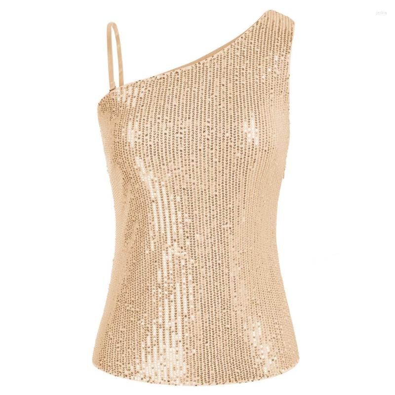 

Women' Tanks Women Sequin Sleeveless Party Camisole Vest Asymmetric One Shoulder Oblique Neck Tank Tops Elegant Slim Fit Blouse A30, Silver