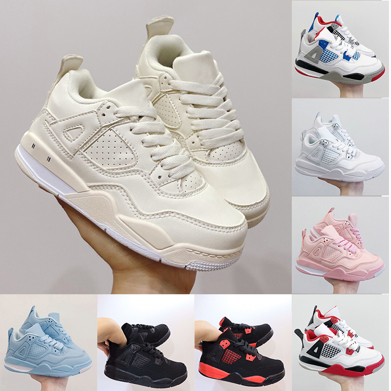 

Kids 4s Basketball Shoes Jumpman 4 Infants Baby Sneakers Boys Girls OW Sail Blue Pink Black Cat Red Thunder Sports Youth Children Toddlers Trainers Size 25-35, 6 black cat