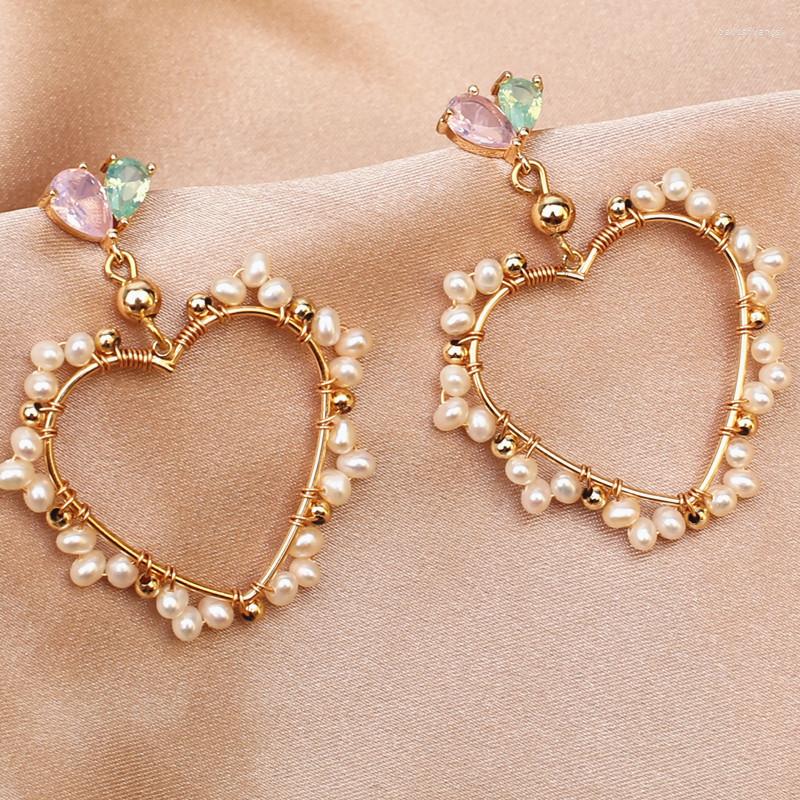 

Hoop Earrings 2023 Real Gold Plating Heart Shape Safe 925 Stud Tiny Natural Pearl Handmade Earring Lady Jewelry Wedding Fashion