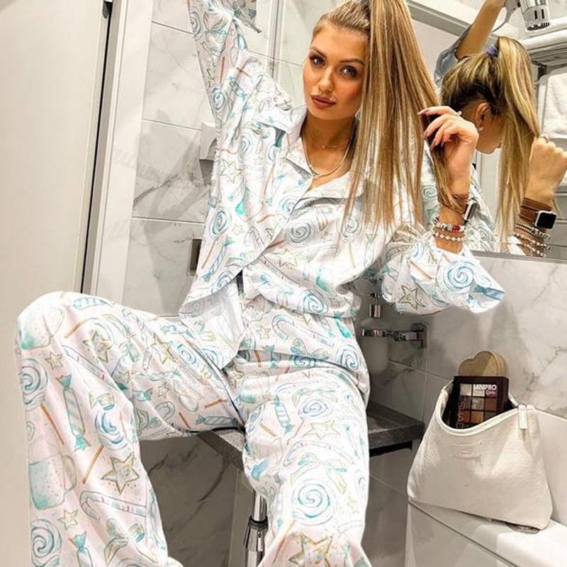 

Women' Tracksuits Elegant Lapel Button Shirt & Straight Pant Outfits Casual Long Sleeve Sleepwear 2Pc Suit Women Fashion Christmas, 02 white