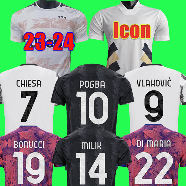 

22 23 24 Juventus VLAHOVIC MILIK soccer jerseys 2023 2024 POGBA CHIESA BONUCCI DANILO LOCATELLI CUADRADO KEAN football shirts kit DI MARIA men kids set uniforms, Kids away