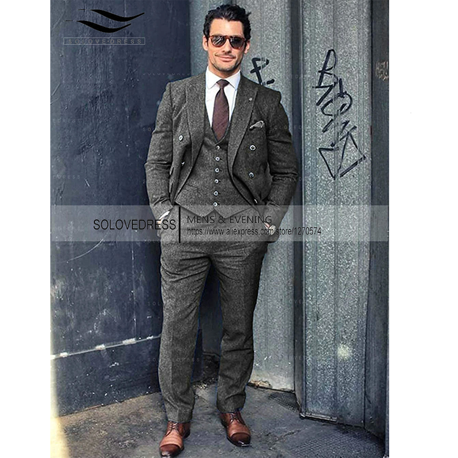 

Men's Suits Blazers Men's Business Suits Slim Fit Tuxedos Herringbone Woolen BlazerVestPant For Party Wedding Banquet Prom Stage Costume 230313, Black