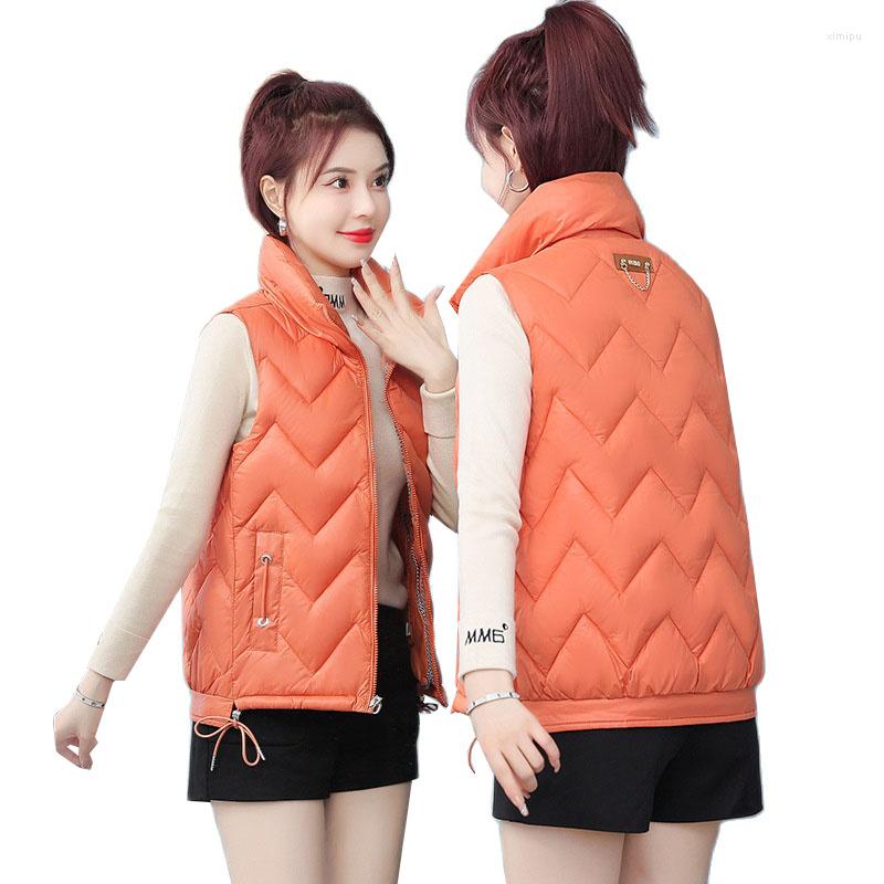 

Women's Vests 2023 Autumn Winter Light Thin Down Cotton Vest Women's Short Sleeveless Stand Collar Warm Parkas Female Waistcoat Tops, Black