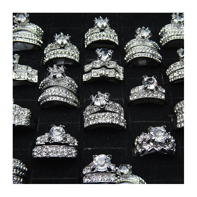 

Couple Rings Fashion 10Pcs 2 In 1 Austria Cubic Zircon Rhinestones Sier Engagement Women Bridal Wholesale Drop Delivery Jewel Dhwh4