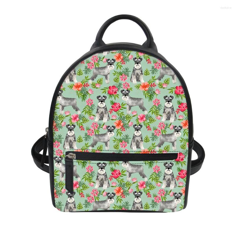 

School Bags Schnauzer Design Women Small Backpack Fashion PU Leather For Teenager Girls Female Travel Zaino Donna, Schnauzer 5
