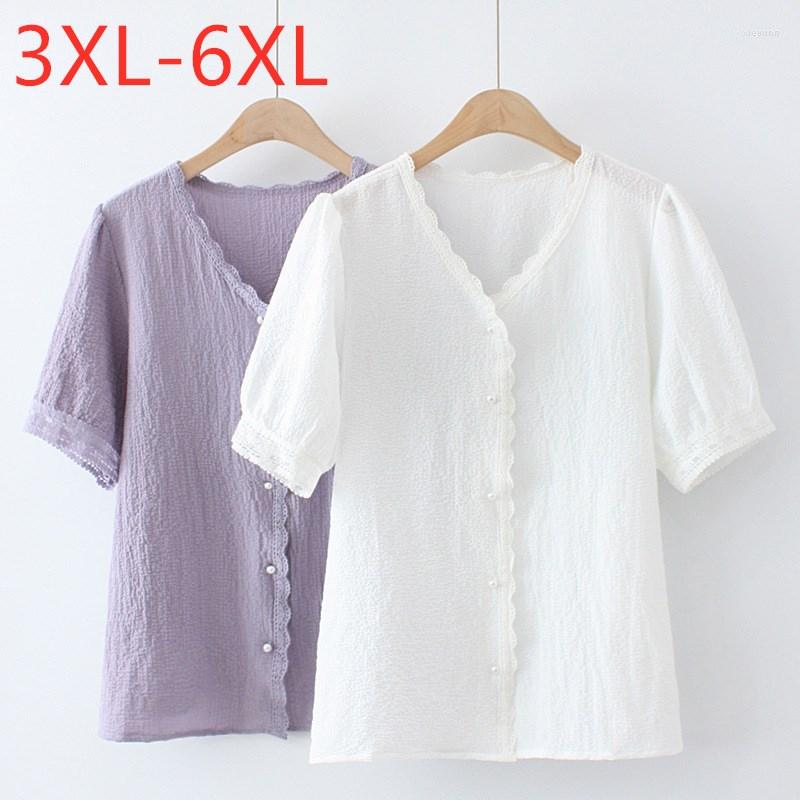 

Women's Blouses 2023 Ladies Summer Plus Size Tops For Women Large Blouse Short Sleeve Loose Casual Cotton White Lace Shirt 3XL 4XL 5XL, Purple