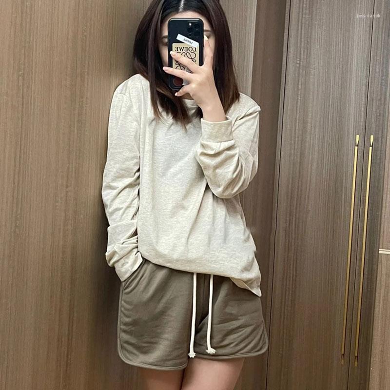 

Women' Shorts Pure Cotton Simple Retro Embroidery Soft Long-sleeved T-shirt Large Size Drawstring Wide-leg Two-piece Set, Pants