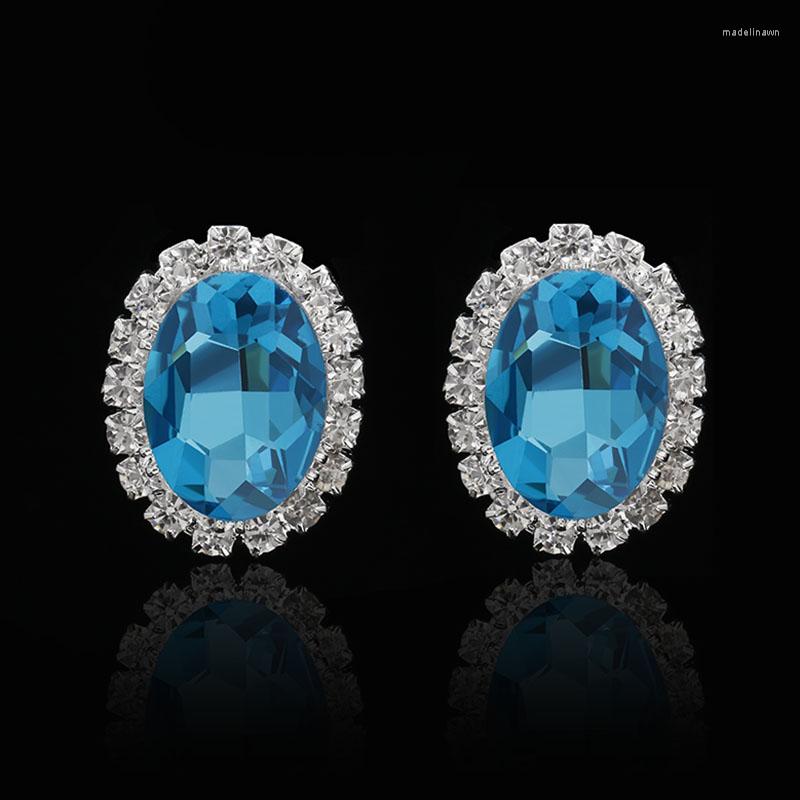 

Stud Earrings Women Blue Imitation Gemstone Ear Oval Rhinestone Crystal Wedding Bridal Jewelry Accessories Girls Gifts