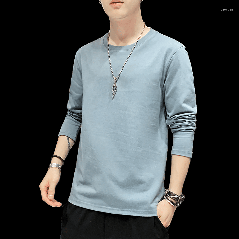 

Men's T Shirts 2023 Spring Men O-Neck Cotton Shirt Mens Long Sleeve Slim T-shirt Young Male Pure Color Tee 6XL, White