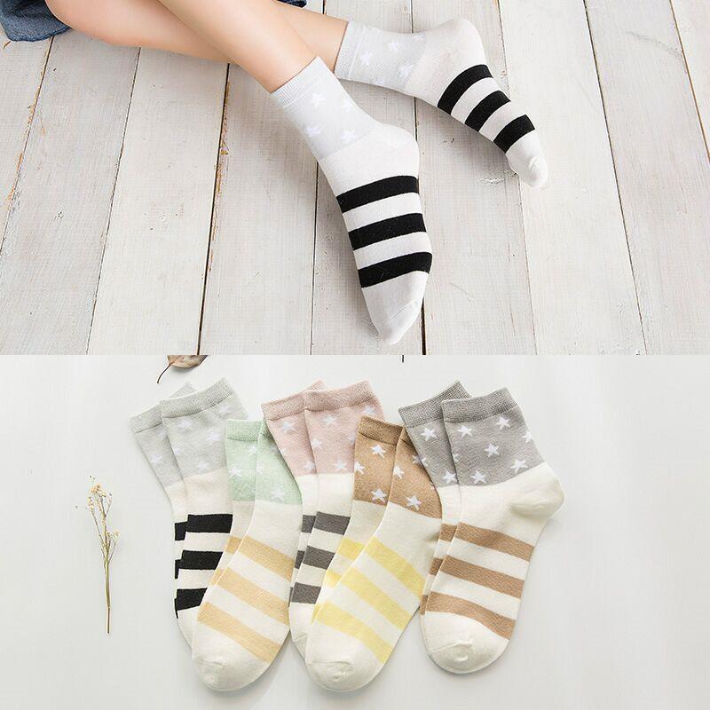 

Women Socks 5 Pairs High Quality Fashion Ladies Cotton Autumn Winter Striped Star Pattern College Style Leisure Crew Sock