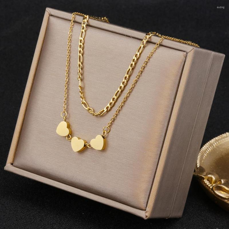 

Chains 316 Stainless Steel Gold Plated Multi Chain Necklace Women Love Heart Pendant For Party Gift