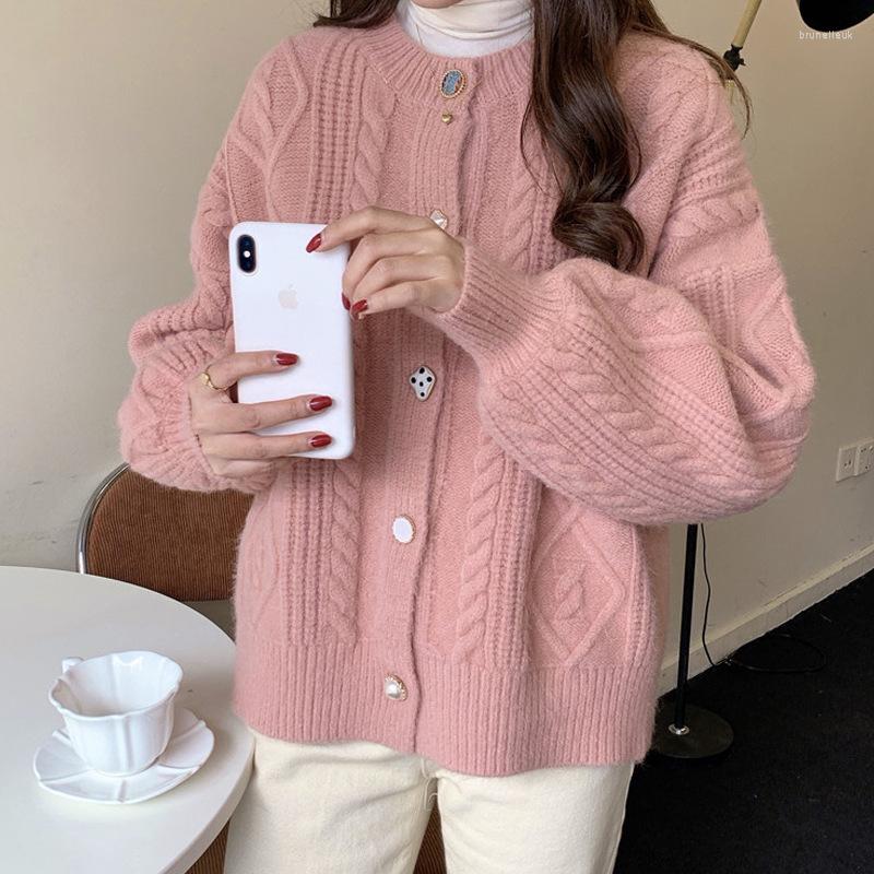 

Women's Knits DAYIFUN Twist Knitted Cardigans 2023 Spring Autumn Round Neck Loose Retro Sweaters Lazy Wind Japanese Sweater Jacket Women, Orange